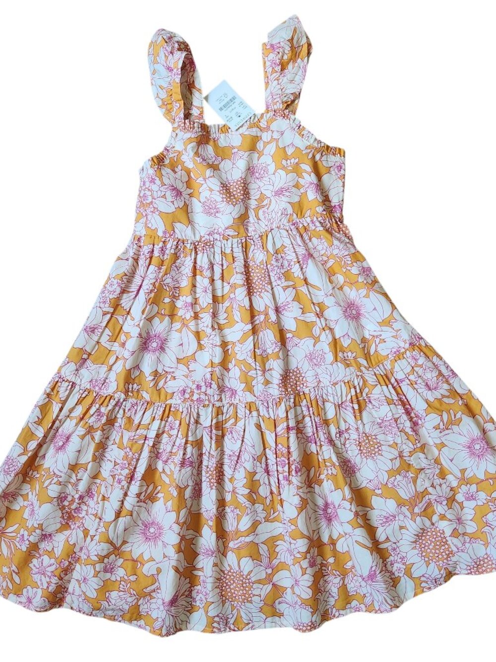 Crewcuts J. Crew Ruffle-trim Tiered Floral Cotton Dress Size 6 Orange Pink NWT